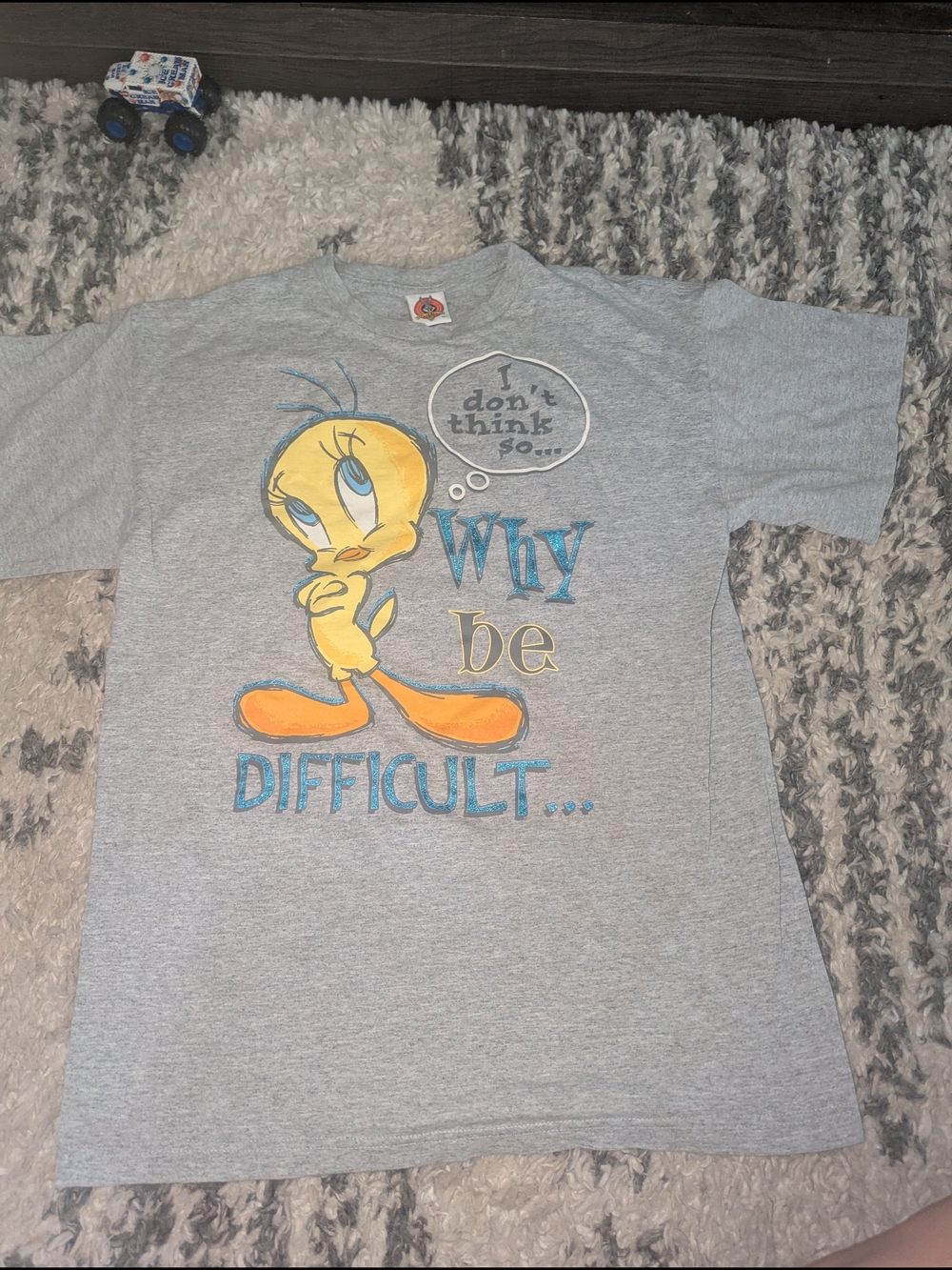 Warner Bros. Looney Tunes Gray Tee with Red and Yellow Logo